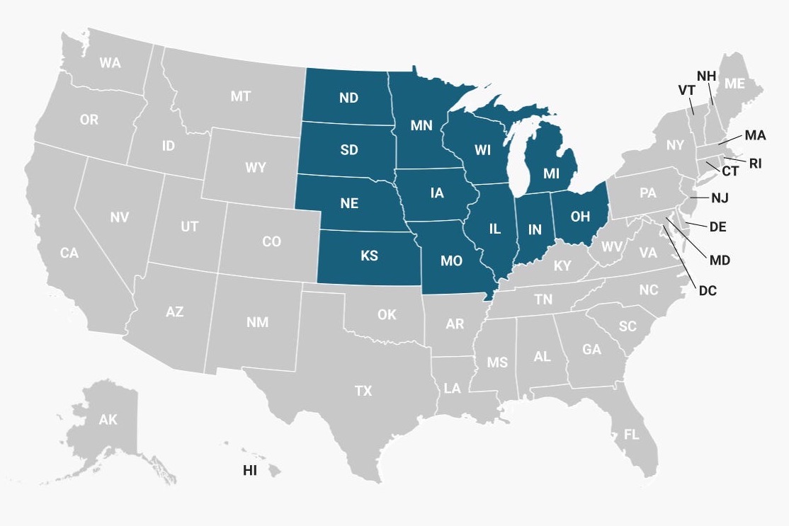 Map of Midwestern U.S.
