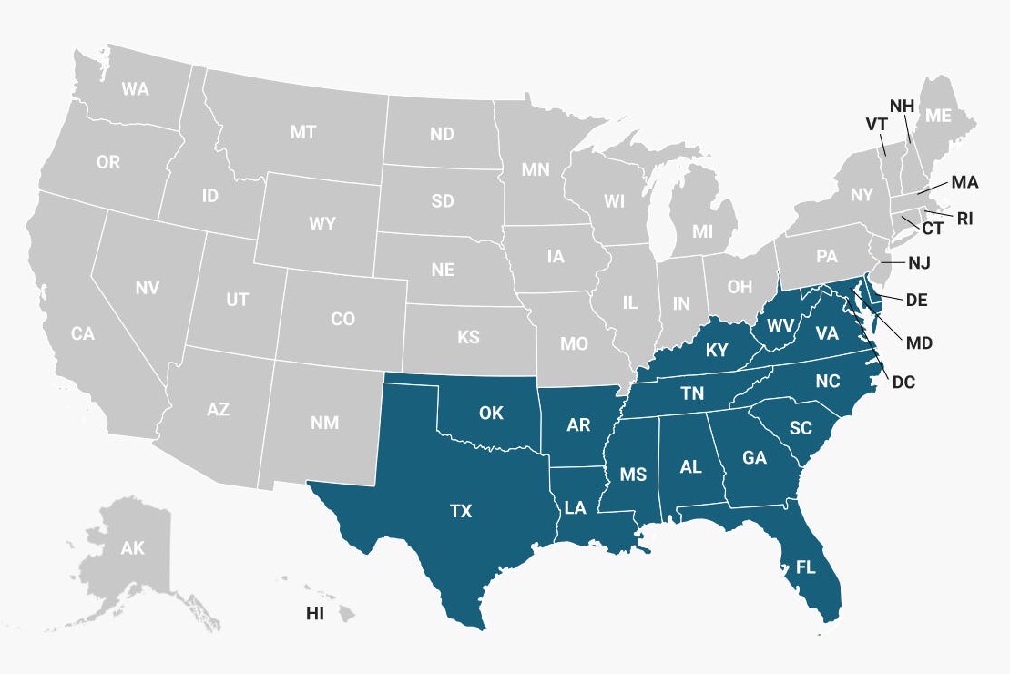 Map of Southern U.S.